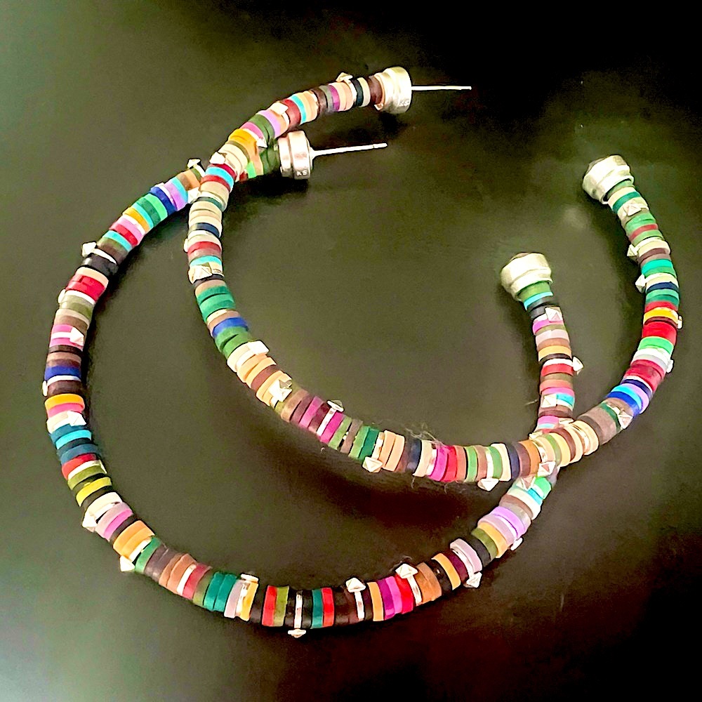 Kendra Scott Reece Hoop Earrings Large silver rockstuds, multi colored